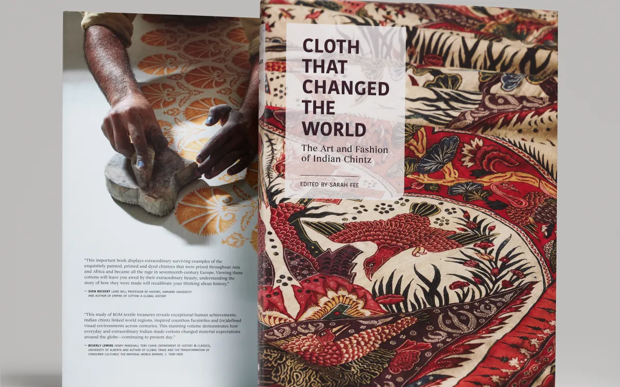 Multicolored printed or painted cotton cloth originated in India and known as Chintz.