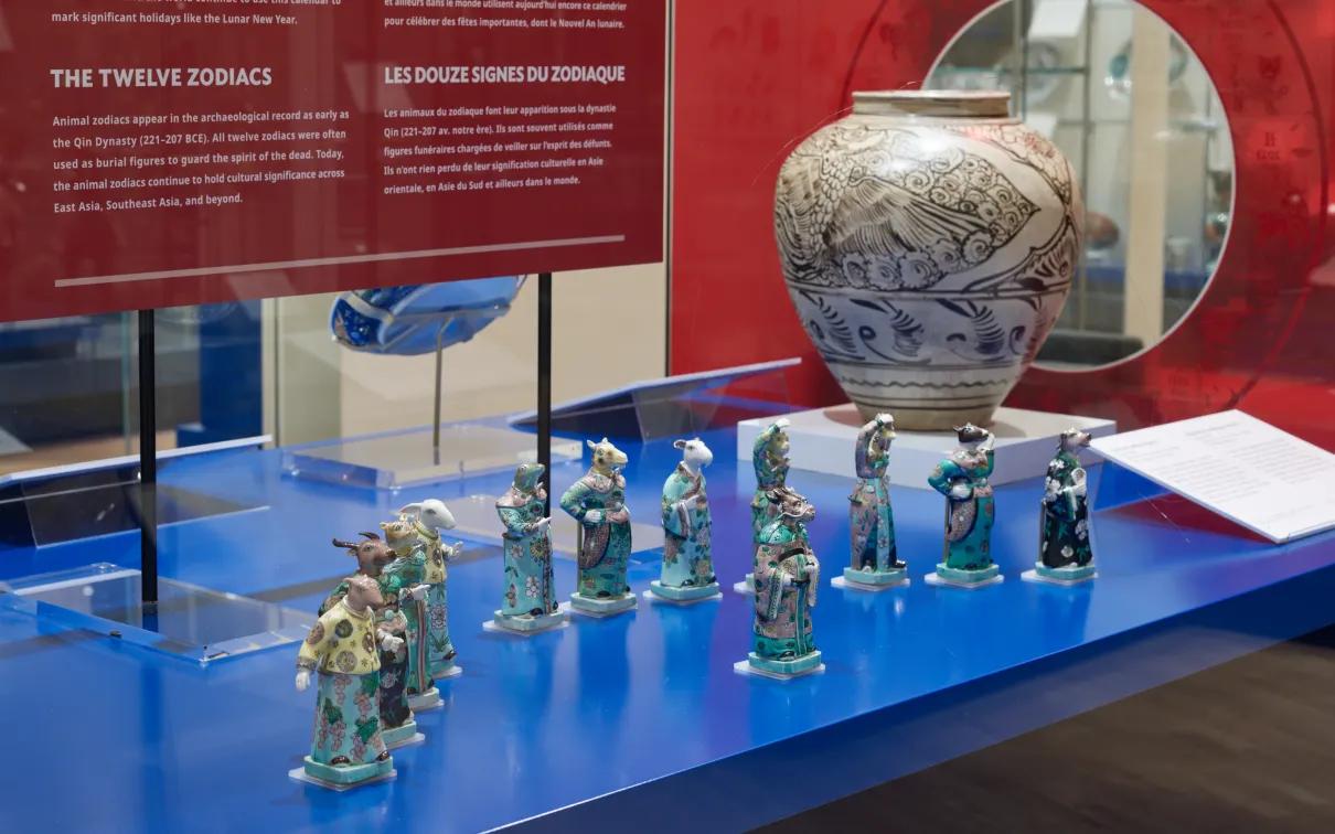 Chinese zodiac figures representing all the animals with the dragon figure front and centre 