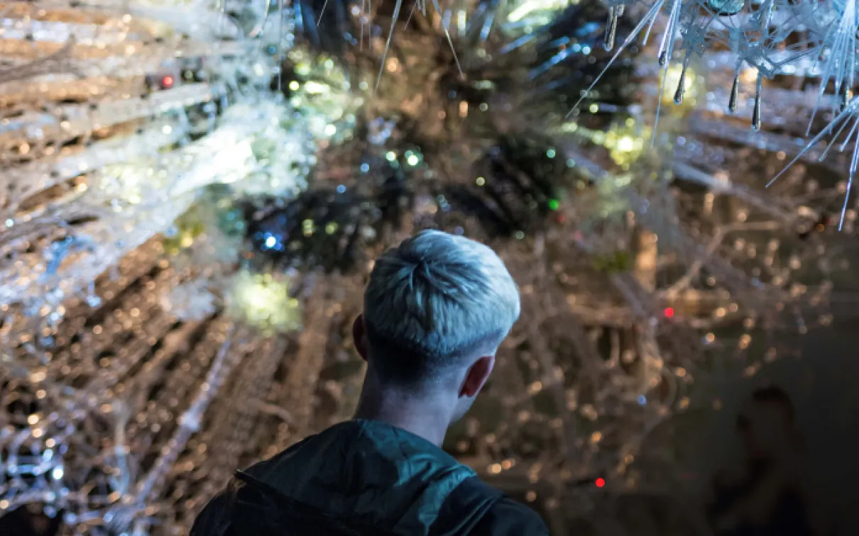 View of the sphere element of Astrocyte, an immersive installation for the EDIT: Expo for Design, Innovation & Technology, Toronto, Canada, 2017.
