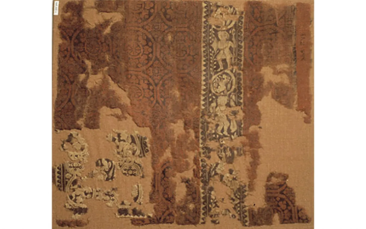 Tunic fragment. Coptic. Egypt. Late Antique - Early Byzantine. 5th-6th century. All-wool weft-faced compound tabby with tapestry inserts. 968.323.1.