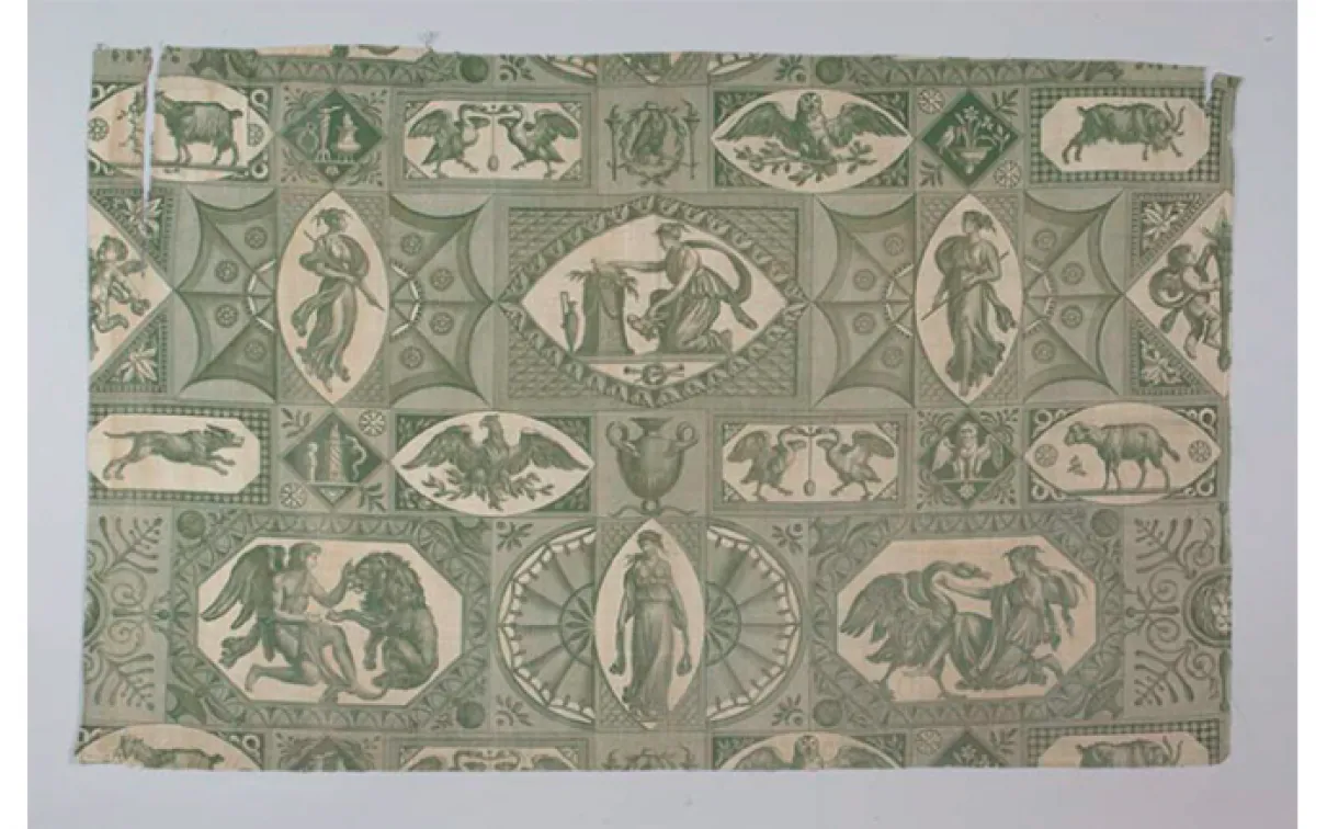 Textile with lilacs. Oberkampf. Jouy-en-Josas, France. late 18th century. Woodblock printed cotton tabby. 934.4.207 Harry Wearne Collection, Gift of Mrs. Harry Wearne.