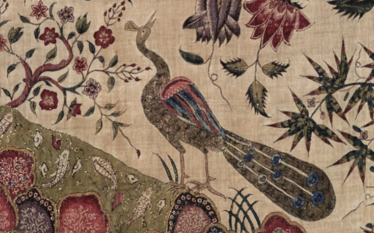 934.4.13. Chintz palampore (textile panel). Made on the Coromandel Coast (northern region) of India for the European market. Painted and resist-dyed cotton tabby with gold leaf first half of the 18th century. 365.6 × 256.4 cm. Harry Wearne Collection, Gift of Mrs. Harry Wearne. ROM2009_10551_4