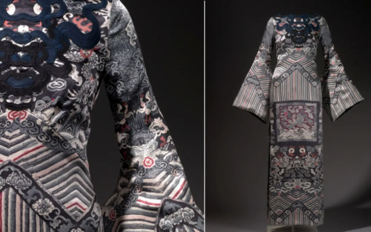 2012.37.1. Water sleeve evening gown from the Jade Collection, Fall/Winter 2011. Vivienne Tam (Chinese fashion designer based in New York City, b. 1957). Designed in NYC, printed on Chinese silk and made in China Digitally printed silk 2011. 155 x 49 cm. Gift of Vivienne Tam. ROM2012_12725_35 and ROM2012_12725_40