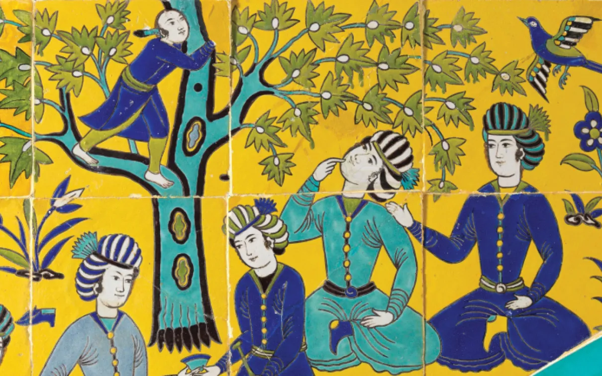 Tile arch with picnic scene, around 1685-95. Probably Talar-e-Tavileh Palace, Isfahan, Iran.