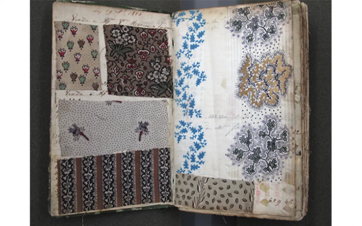 Book of woodblock printed cotton swatches. France. 1825-1830. 958.261. 