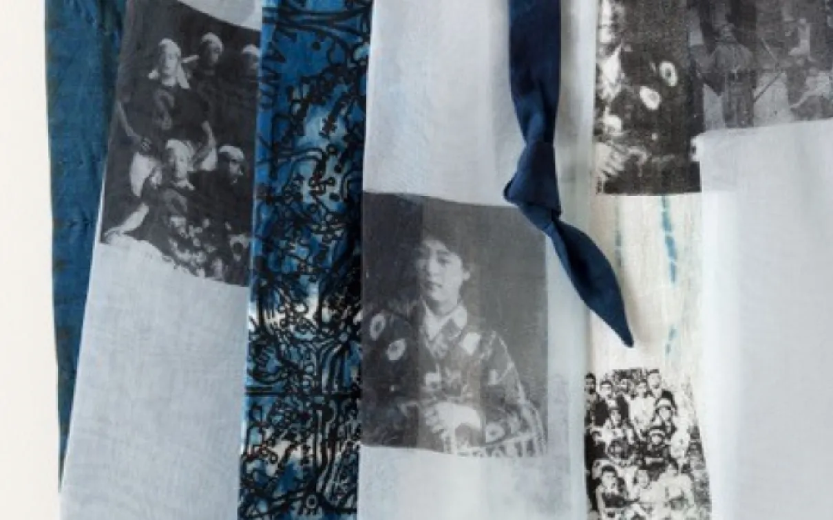 Close up of blue fabric (Yvonne Wakabayashi).