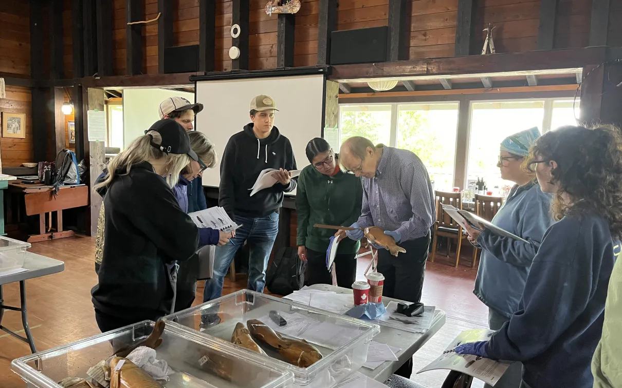 Group of students looking at fish.