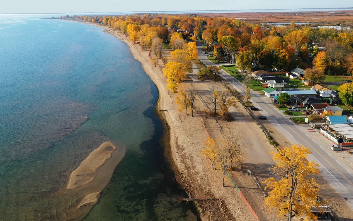 Aerial view of Turkey Point, Ontario in Fall