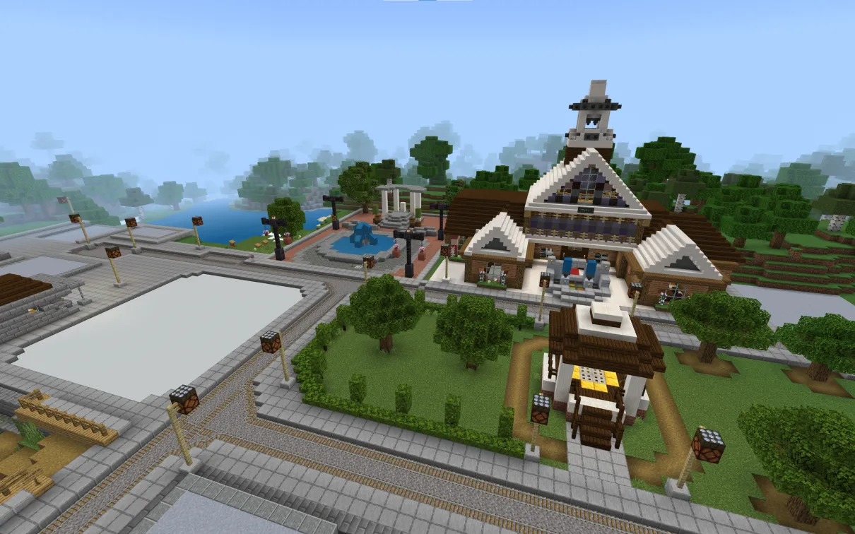 A Minecraft screenshot of a partially-constructed town