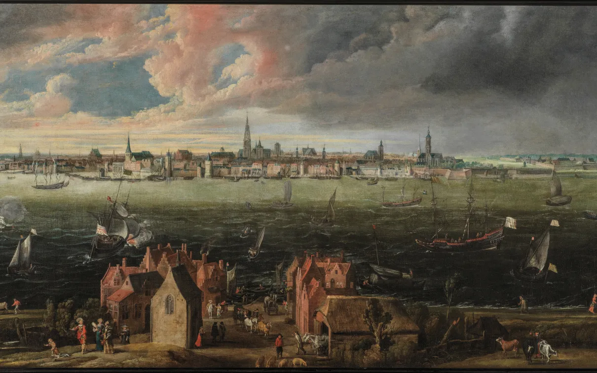 Panoramic view of the city of Antwerp across the River Scheldt