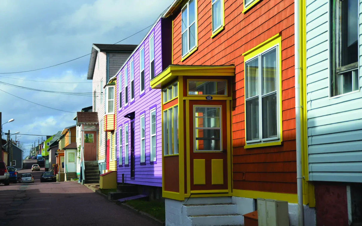 A row of colourful houses.
