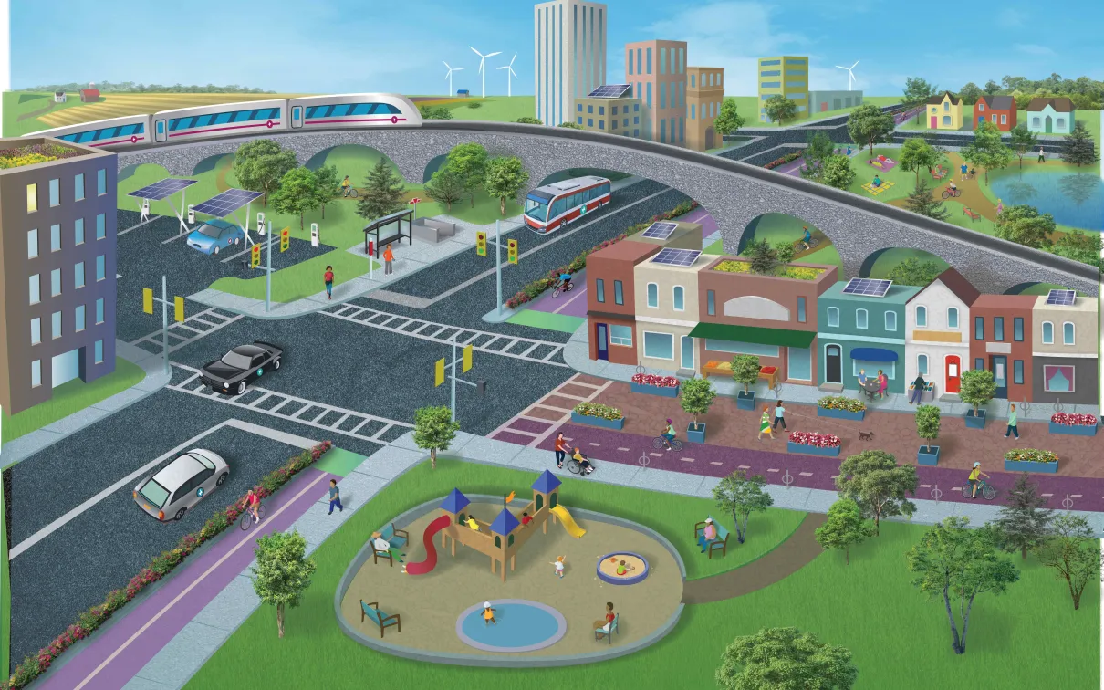 Drawing of a futuristic city