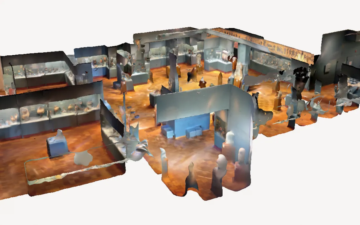 A 3D rendering of the entire Gallery of Greece, showing the layout of the gallery and placement of cases.