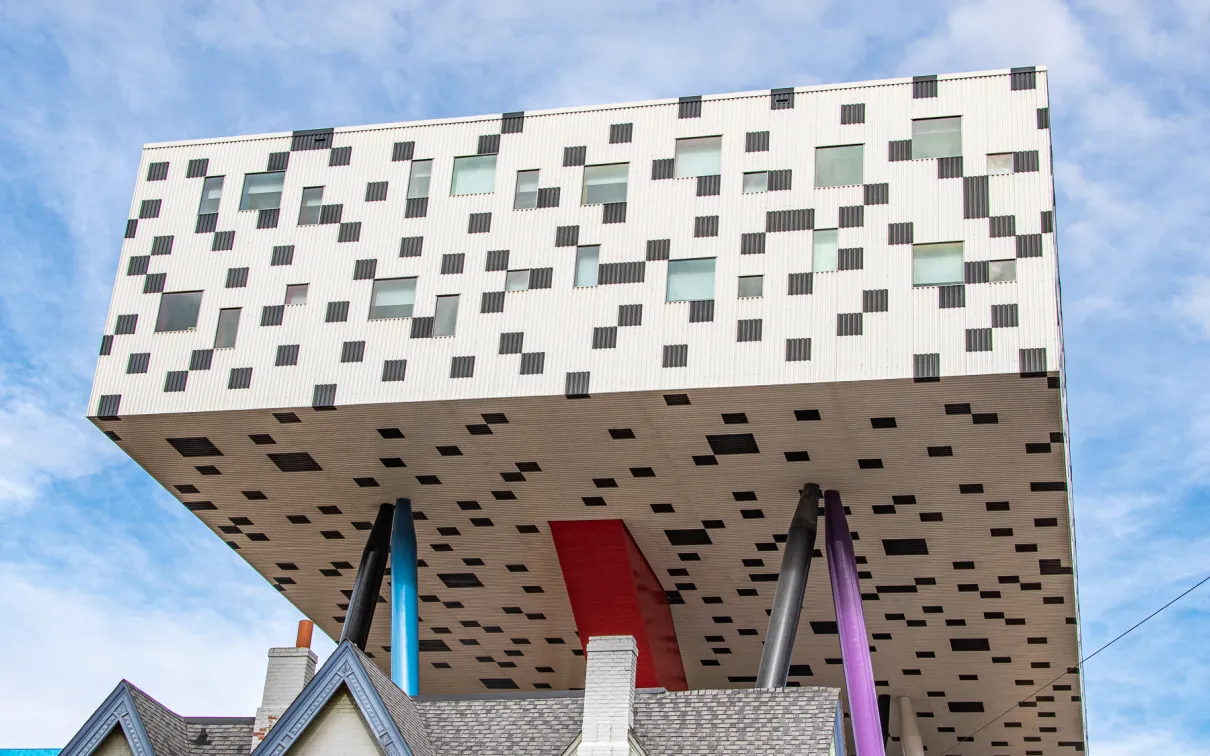 View of multi coloured building