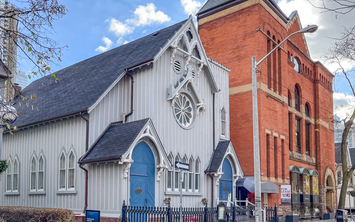 Street view of hall and church