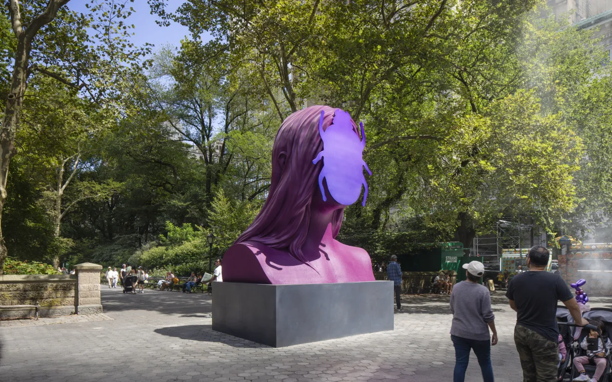 First Sun, 2025 (Doris C. Freedman Plaza, New York City) Cast aluminum, steel, automotive paint; patinated brass pedestal Courtesy of the artist Photo: Nicholas Knight, courtesy of Public Art Fund, NY.