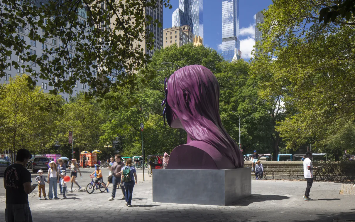 First Sun, 2025 (Doris C. Freedman Plaza, New York City) Cast aluminum, steel, automotive paint; patinated brass pedestal Courtesy of the artist Photo: Nicholas Knight, courtesy of Public Art Fund, NY.