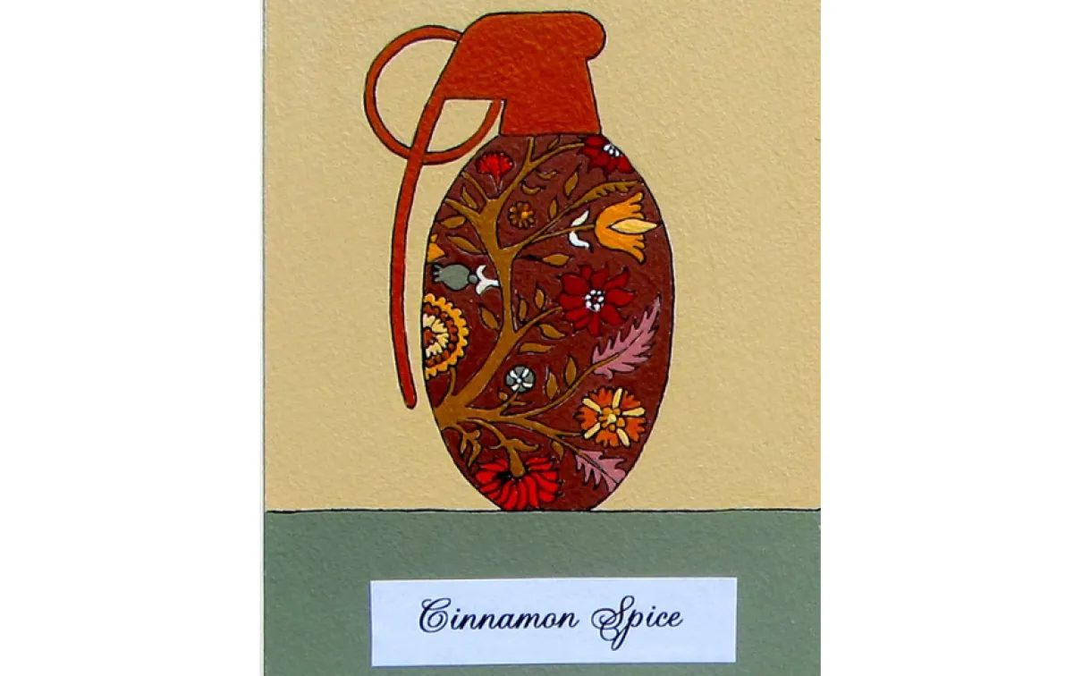 Illustration d'une cruche avec un motif floral rouge.
