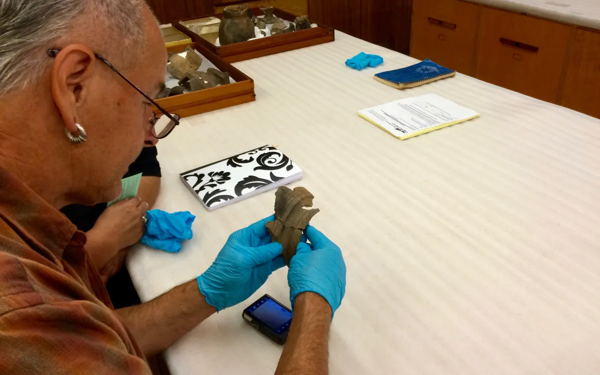 Richard and Catherine examining ceramics made by their Ancestors.
