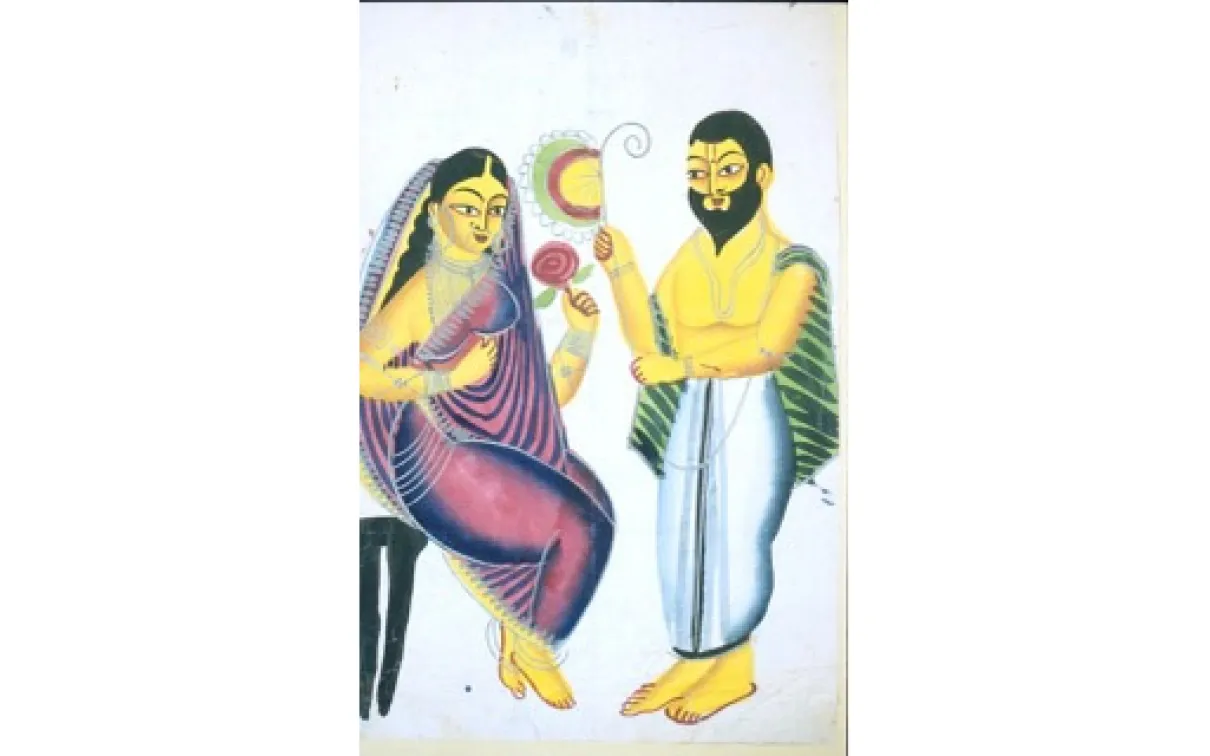 Illustration of a man and a seated woman
