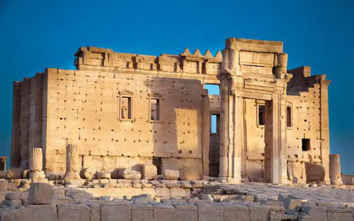 Brown ruins against a blue sky
