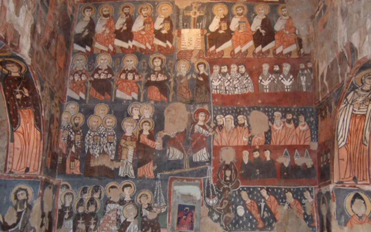 La fresque du Jugement dernier sur le mur ouest de la chapelle de Deir Mar Musa.

