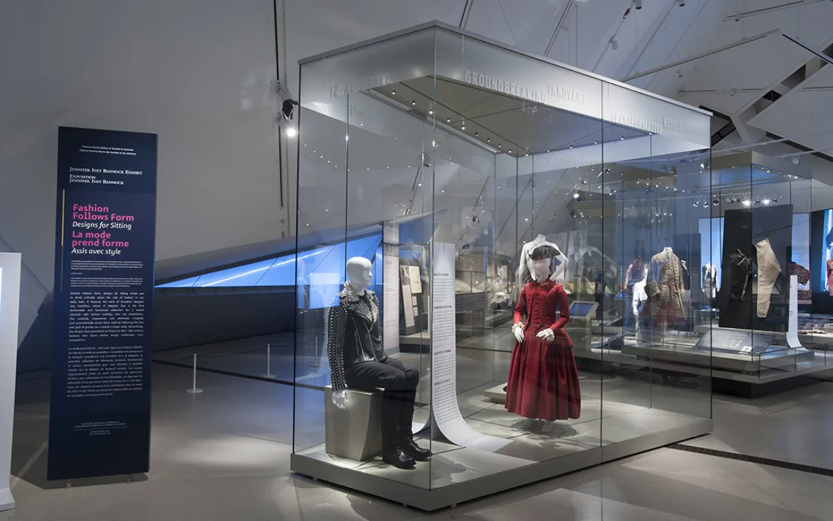 Entrance view of the exhibition Fashion Follows Form
