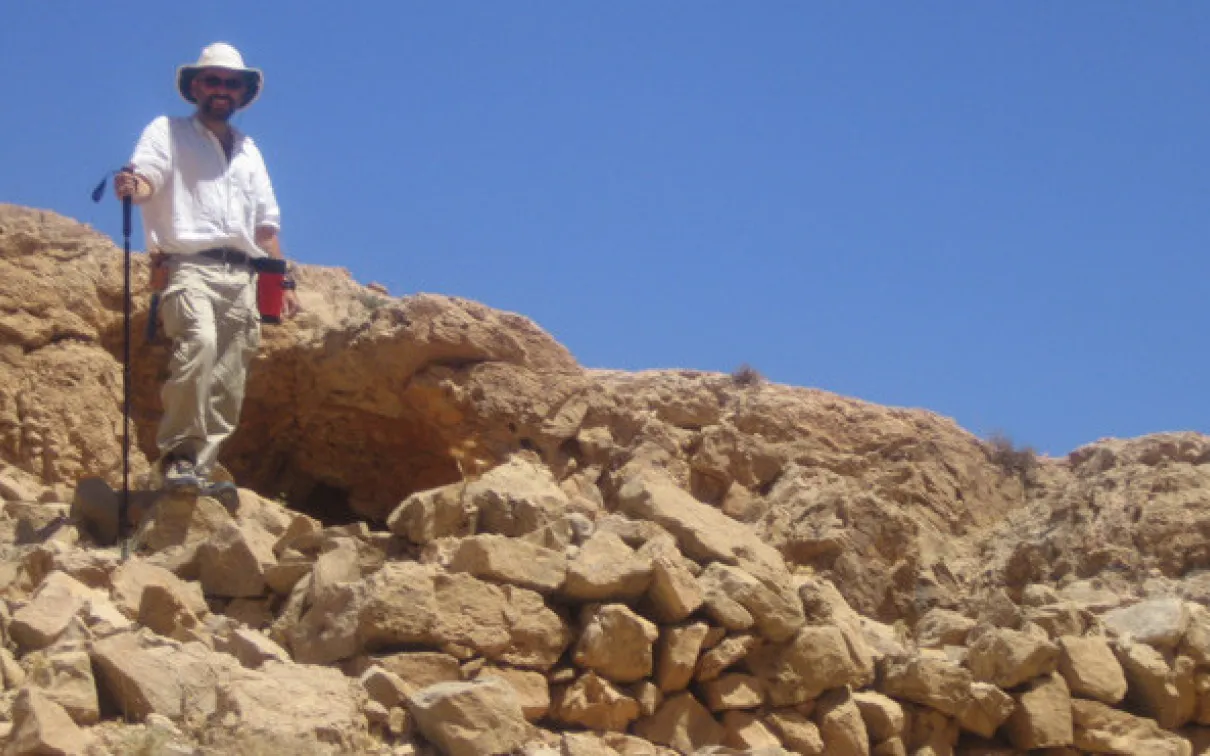 This cave would have been a home for one of the monks of the Deir Mar Musa community, the wall at the front of the photograph shows that they had a small terrace outside the cave, either for a living area or for growing food.
