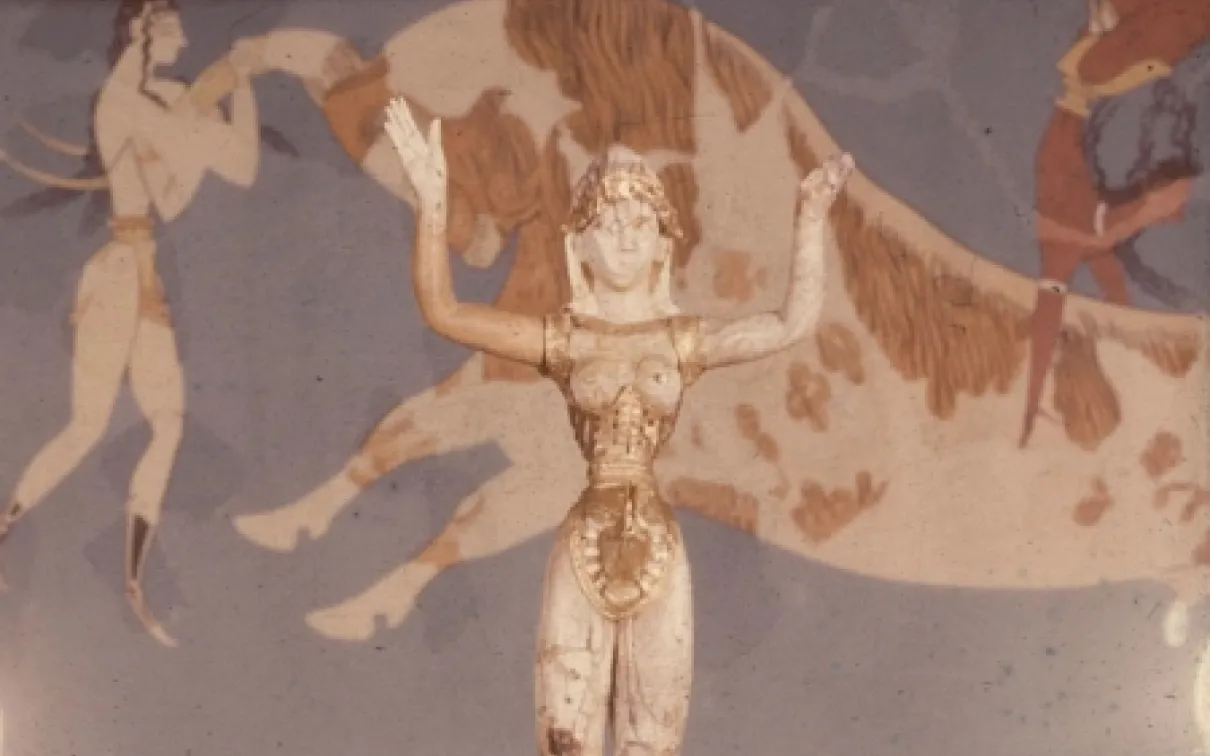 The ROM ivory and gold figurine on display
