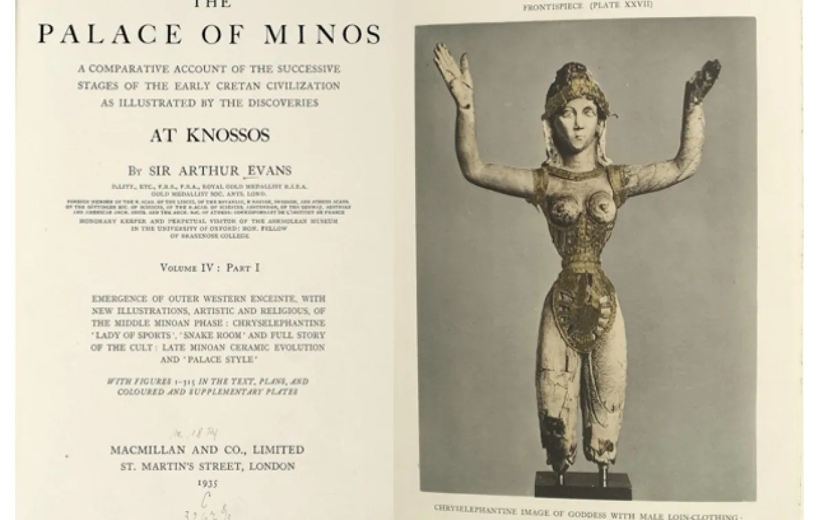 The front pages of The Palace of Minos volume 4, published by Sir Arthur Evans in 1935
