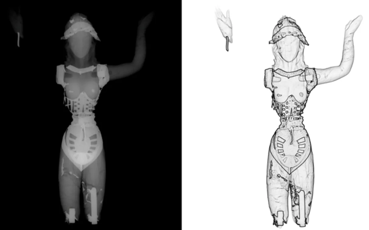 X-ray image of the ROM goddess (still 'fully' dressed)
