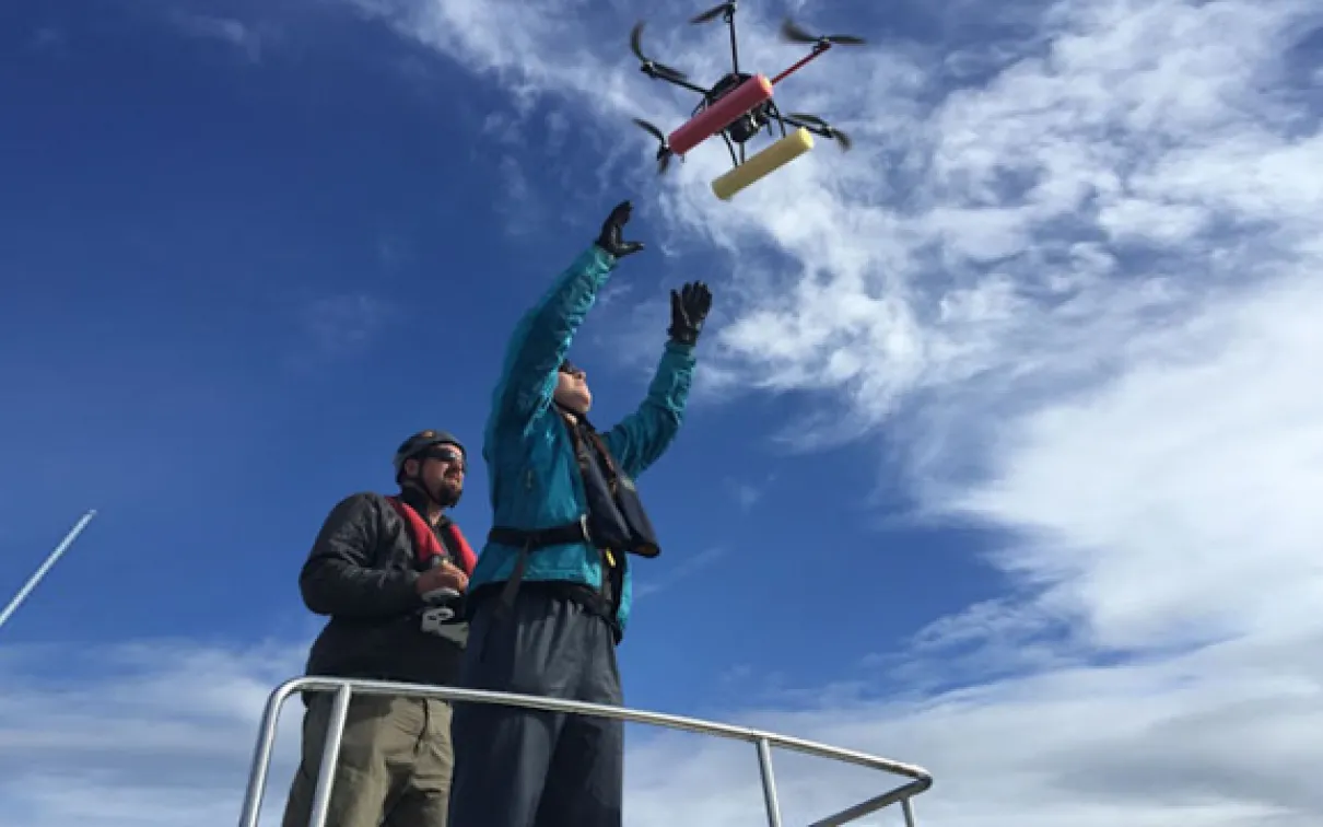 Research conducted by scientists from the NOAA Fisheries and the Vancouver Aquarium using the hexacopter to capture images of killer whales to assess their health. Photo from NOAA Fisheries.
