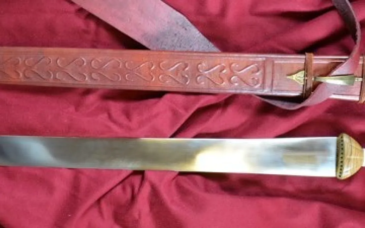 The finished sword reproduction, with scabbard.
