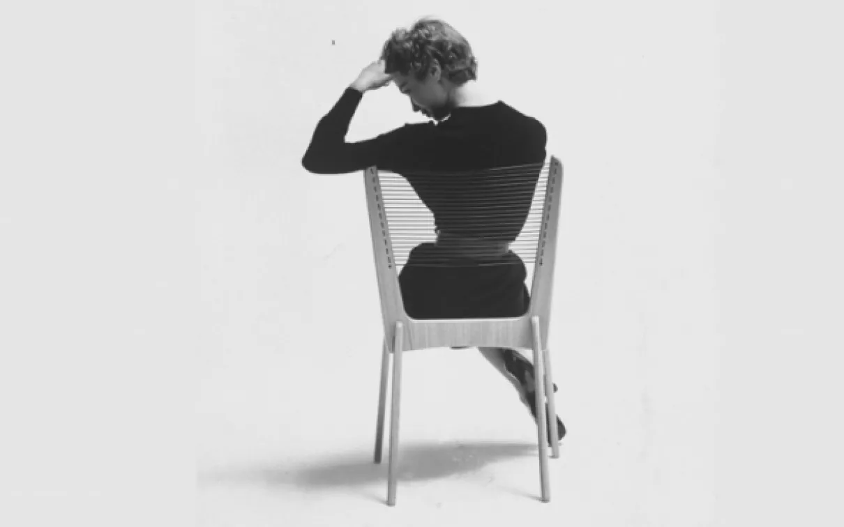 Model showcasing Jacques Guillon chord chair. Photograph by Yale Joel for LIFE Magazine, LIFE 23 Mar 1953. Image Yale Joel/The LIFE Picture Collection/Shutterstock. Used with permission.
