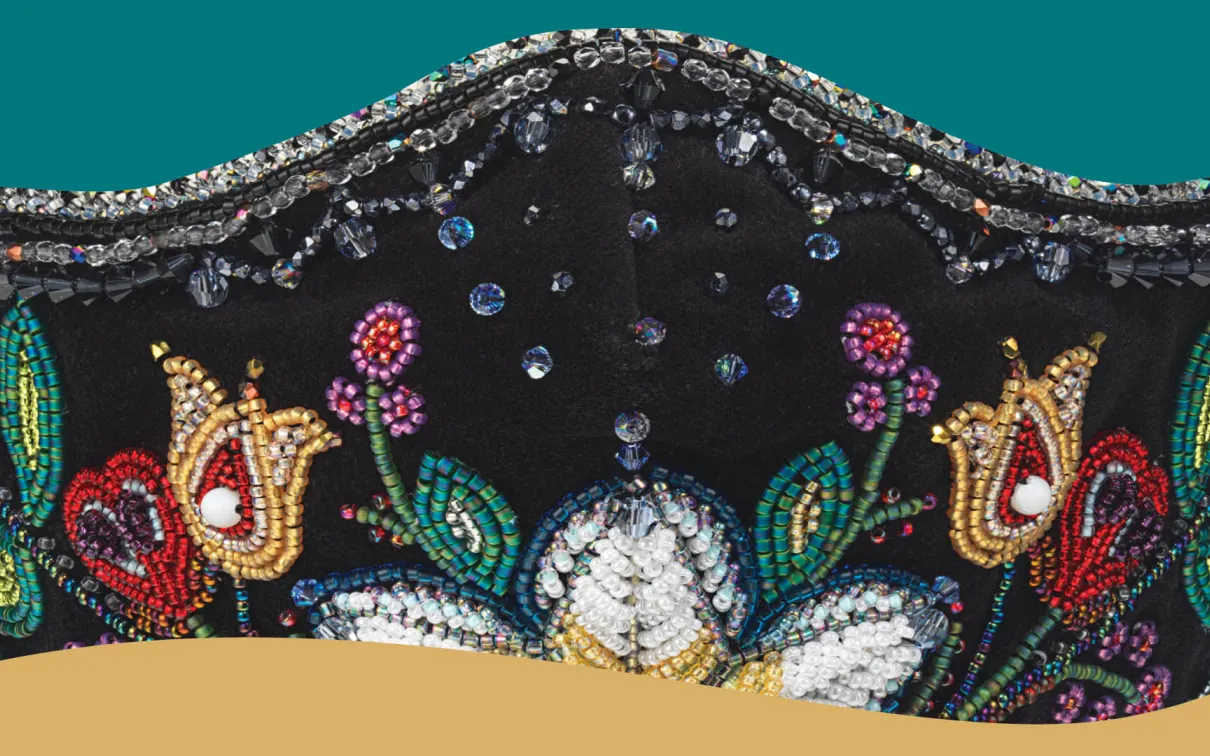 Detail of velvet beaded face mask.