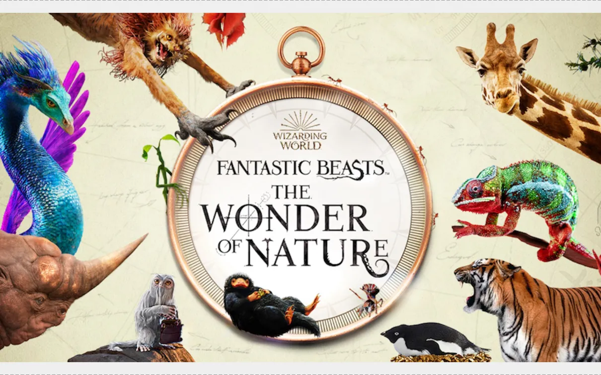 Main Art with Fantastic Beasts Wordmark and various Beasts and Animals
