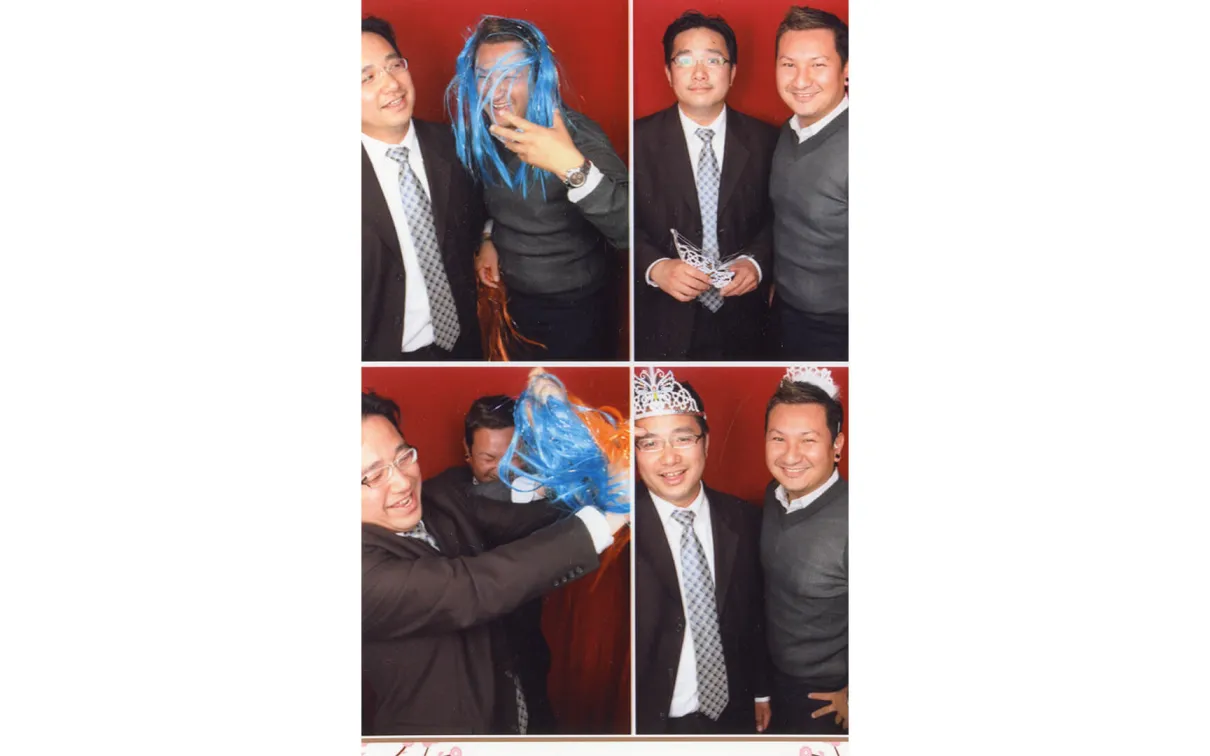 Hon Lu with his cousin, Shanobi Lam, at their cousin’s wedding.