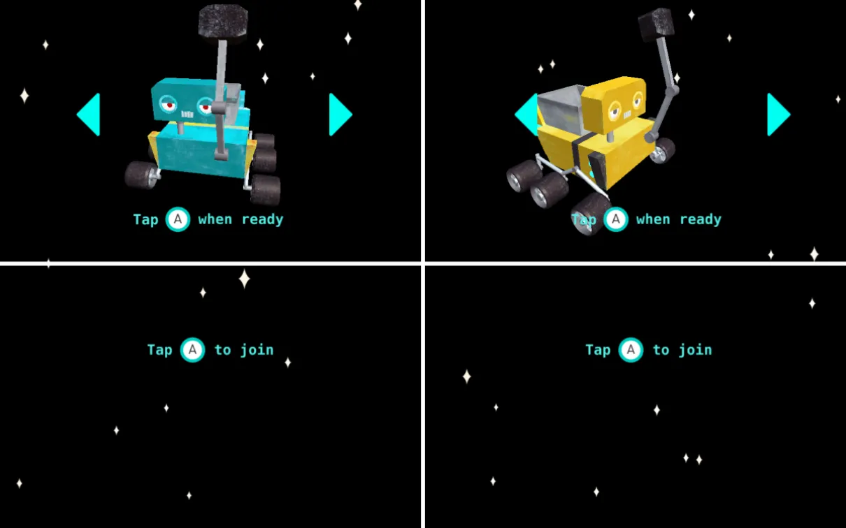 écran de sélection des joueurs des rogue rovers
