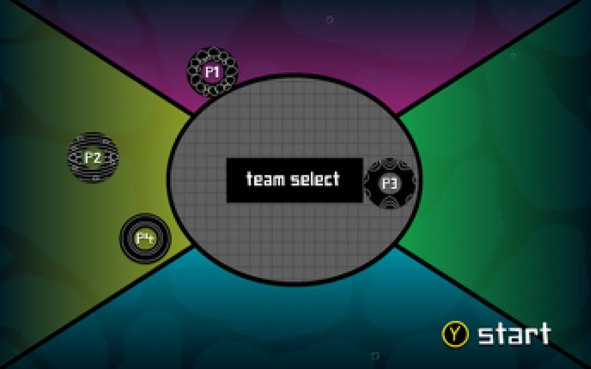 team selection screen for 4 players to select their colour/team
