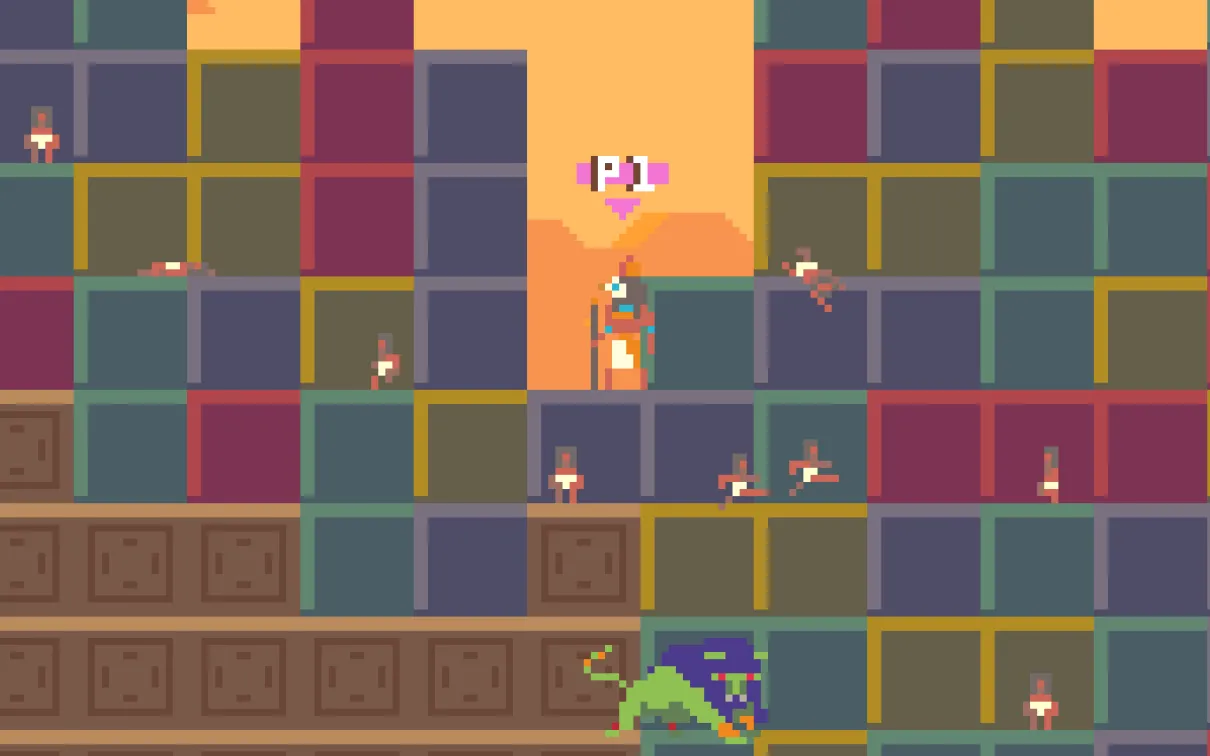 a monster destroys coloured blocks
