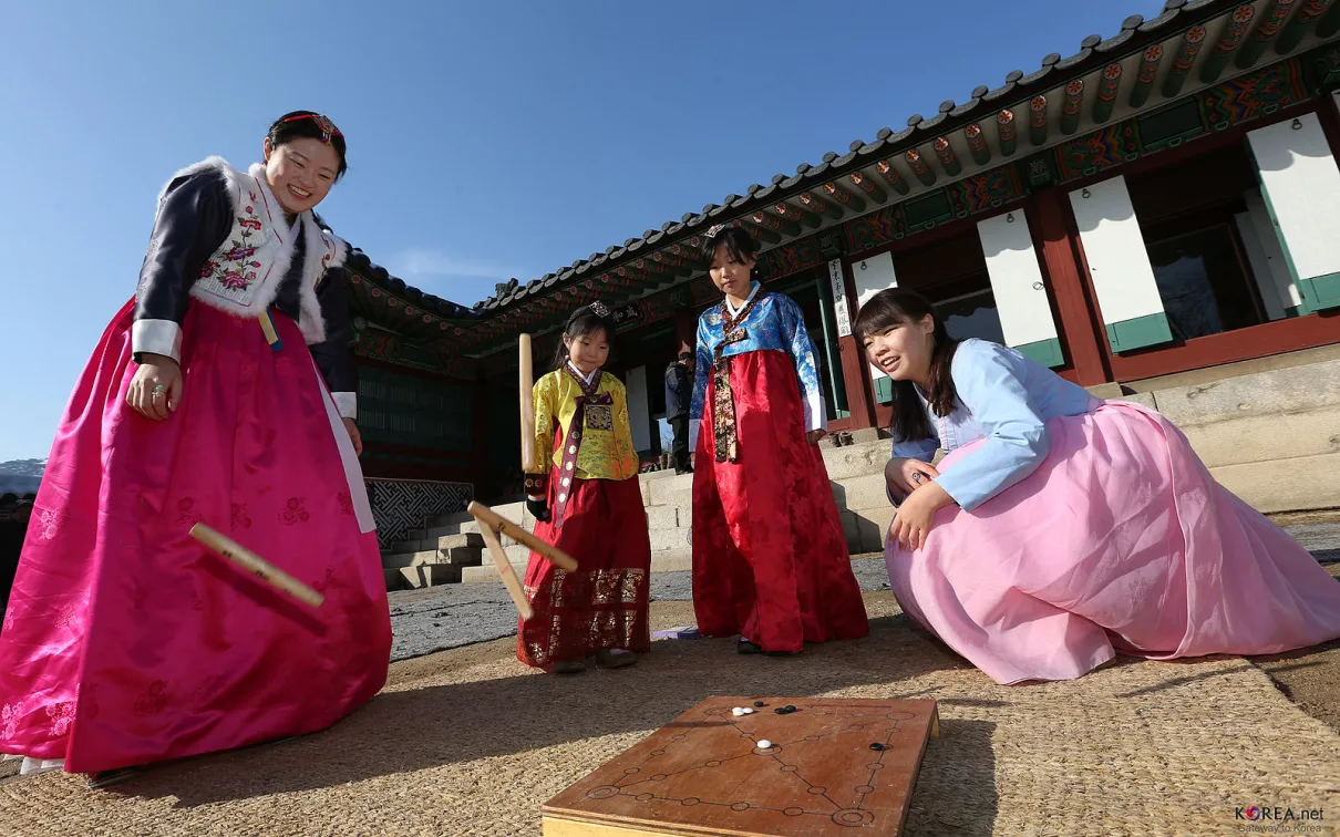 Group playing common New Year’s folk game.

