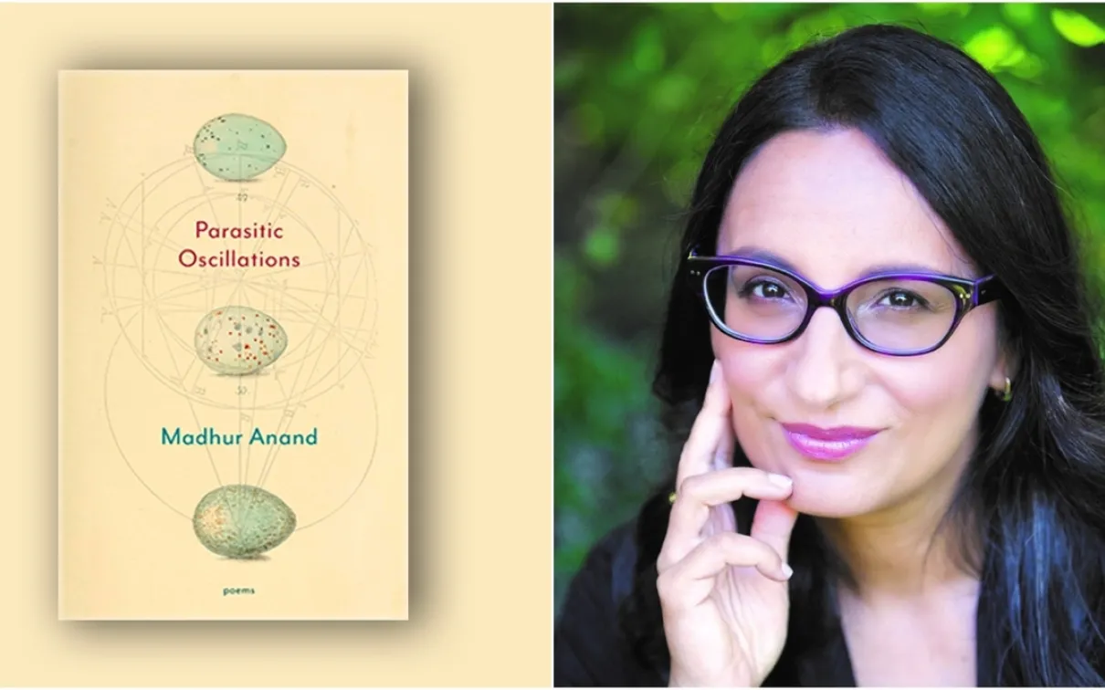 Head shot of Madhur Anand with cover of book

