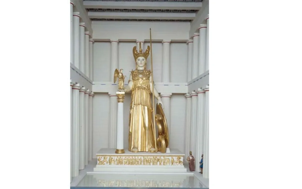 Model of the statue of Athena Parthenos, This model of the famous but now lost statue of Athena Parthenos, made by Pheidias to stand in the Parthenon on the Athenian Acropolis, is the first accurate model of this statue ever produced. It was based on ancient evidence and is still referred to today by experts the world over.