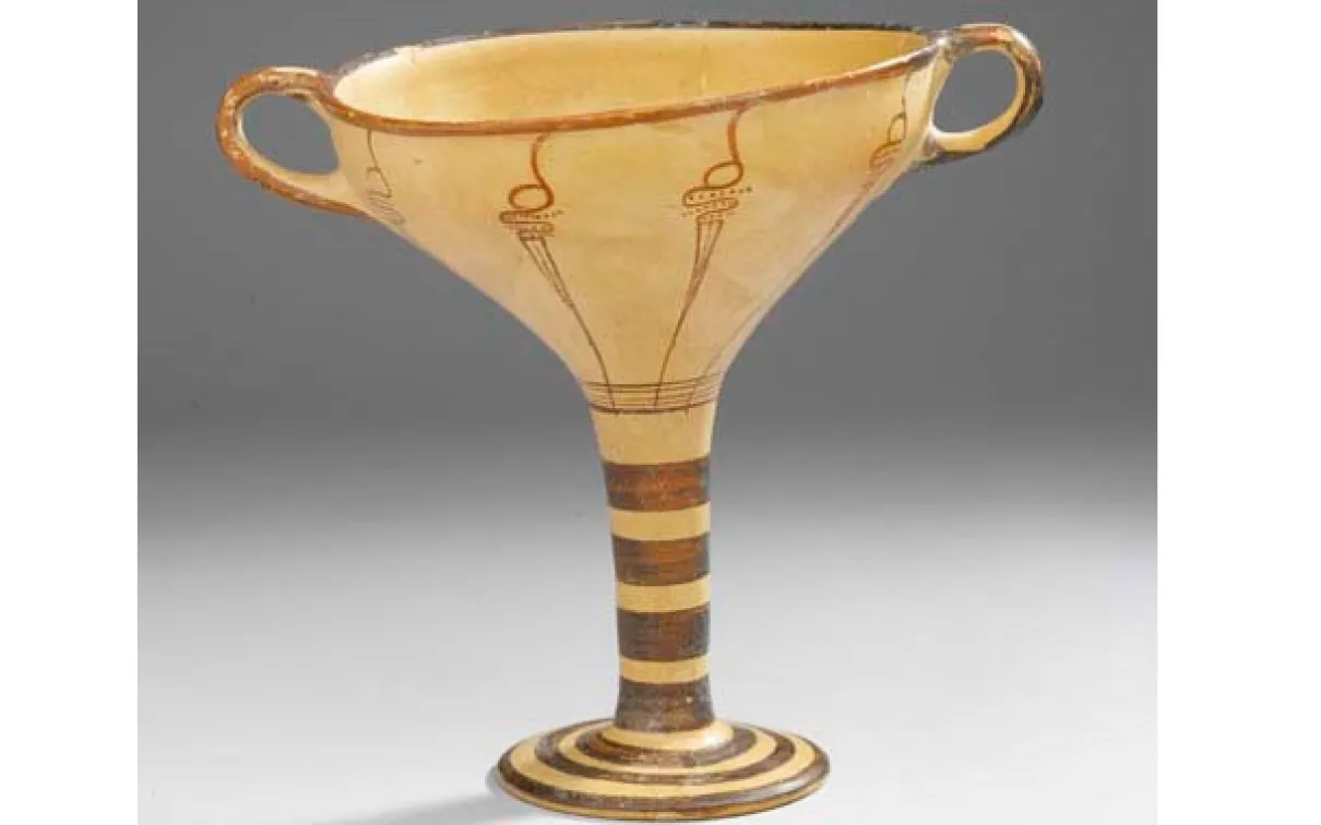 Mycenaean artistry reflected in a ceramic kylix pottery, artistry of Mycenaean craftsmanship