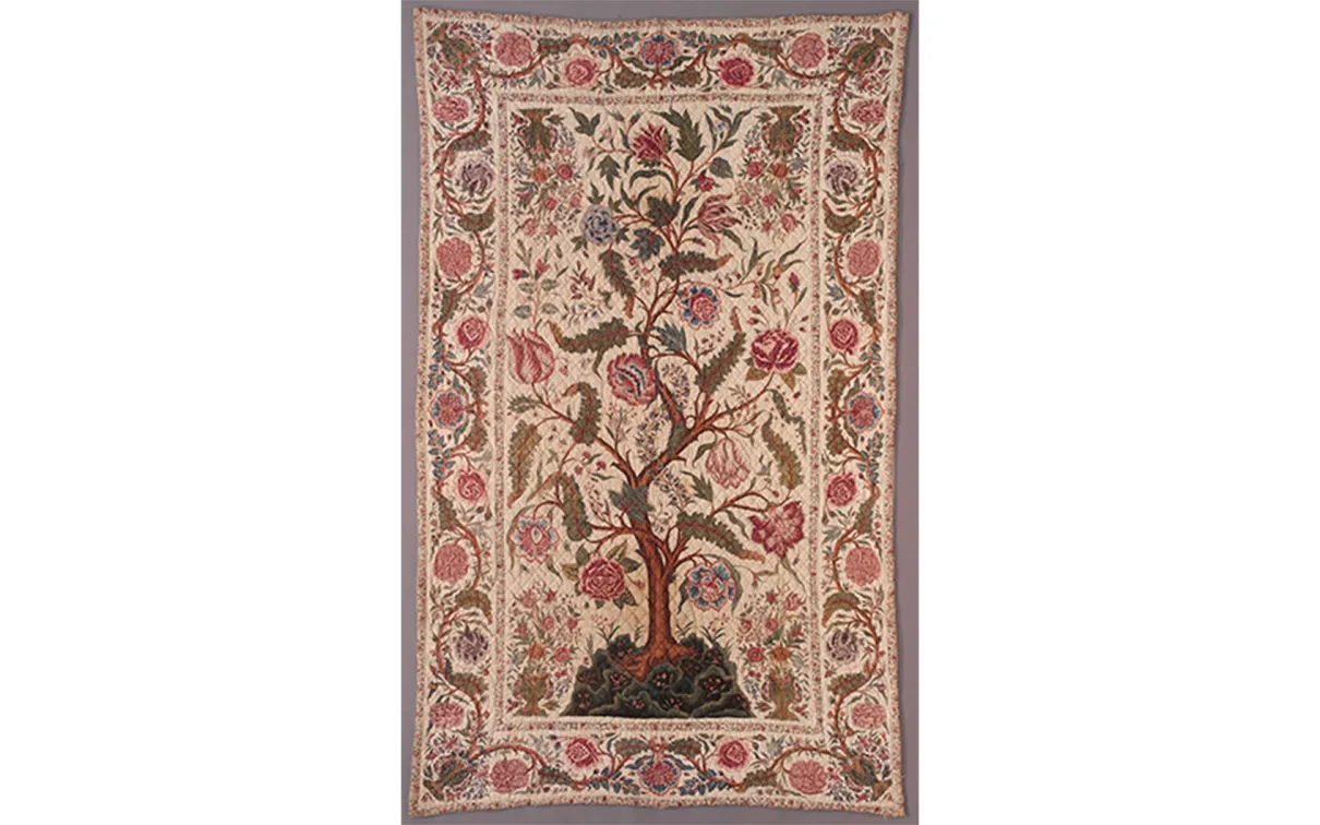 Quilted Indian chintz bedcover.