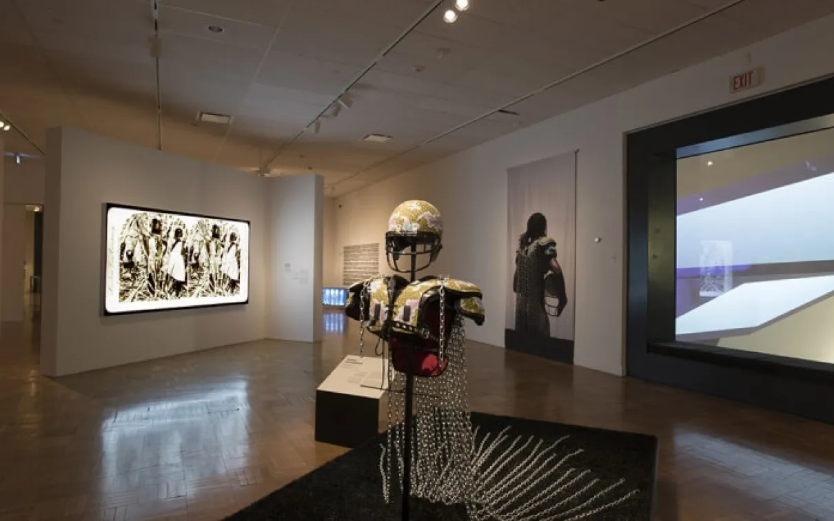 A view of the Here We Are Here: Black Canadian Contemporary Art exhibition at the ROM.