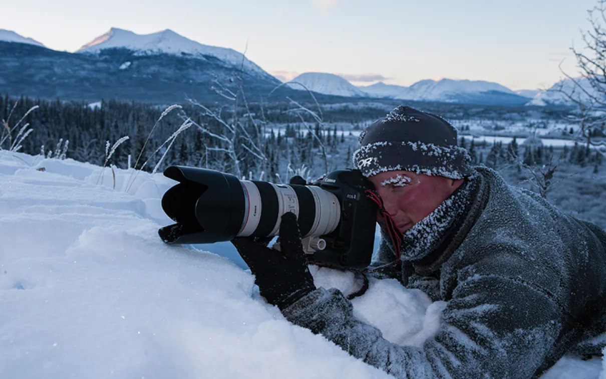 Paul Nicklen at work near Lewes Lake, Whitehorse, Yukon Territory. Photo courtesy of Paul Nicklen.