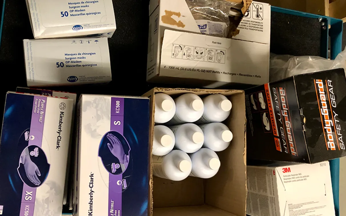 The ROM donated N95 face masks, surgical masks, nitrile gloves, safety glasses, face shields, Isopropyl alcohol, and hand sanitizer.