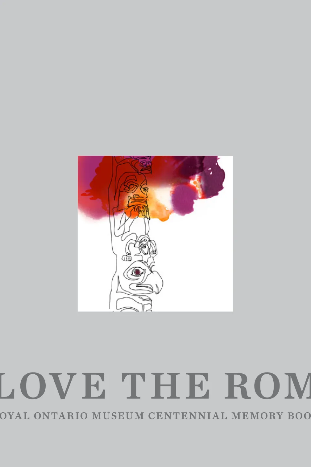 Sketch of a totem pole with red, yellow, and purple ink splodges.