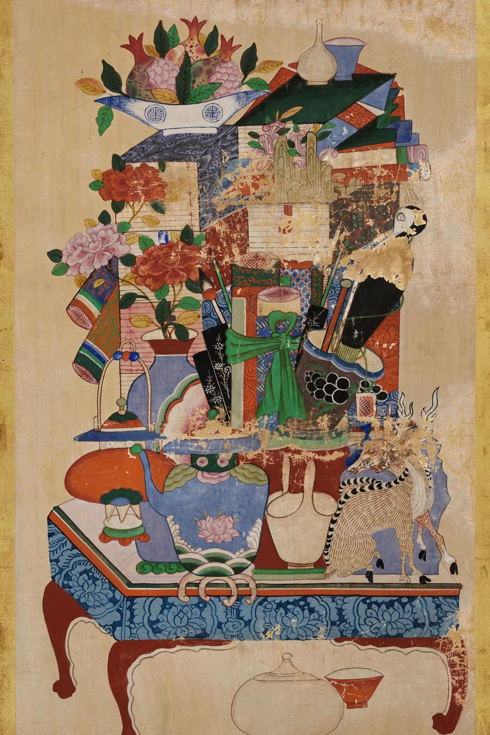 Late 19th century Joseon Dynasty Korean six-panel folding screen with image of stationary utensils, 995.38.1. © ROM and Gift of Mary Anne and Chris Miller.